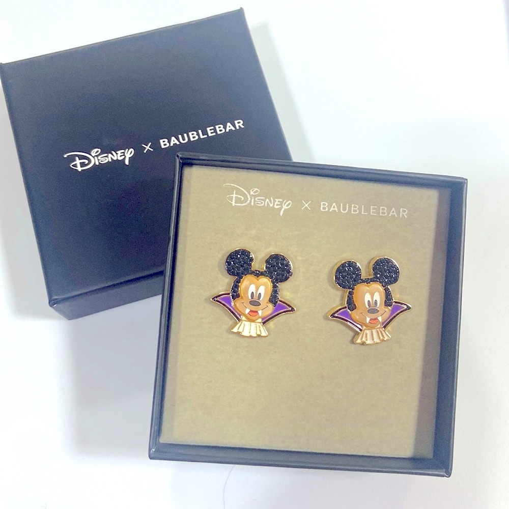 NEW BaubleBar Disney Vampire Mickey Halloween shimmery enamel rhinestone earring